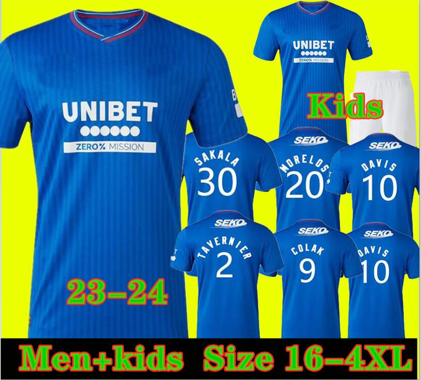 

23 24 Glasgow Rangers Soccer Jerseys 2023 2024 Home blue Sakala KENT TAVERNIER MORELOS COLAK Hogan Football Shirt men Kids Kit fans player version camiseta de