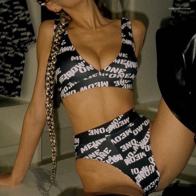 

Women' Swimwear Gotoola Summer 2023 Sexy Swimsuit Split Bikini V-neck Printed High Waist Backless Elastic Set Beach Style, Black