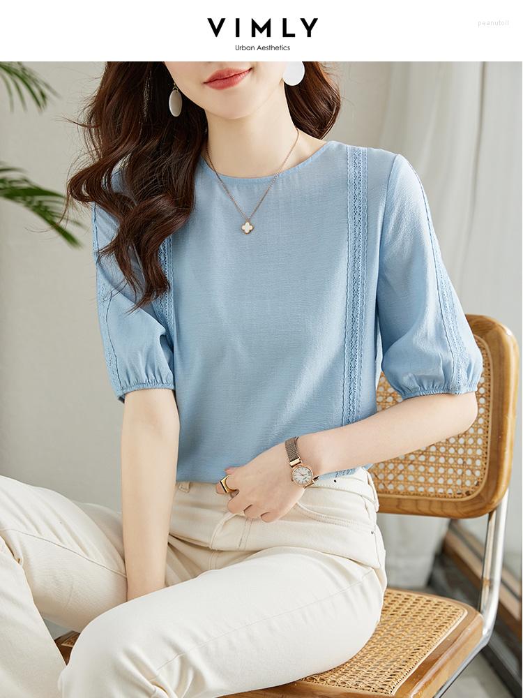 

Women' Blouses Vimly French Sweet Summer Thin Tops Half Lantern Sleeve Women' Blouse 2023 Fashion Straight Loose Pullover Shirts, Blue