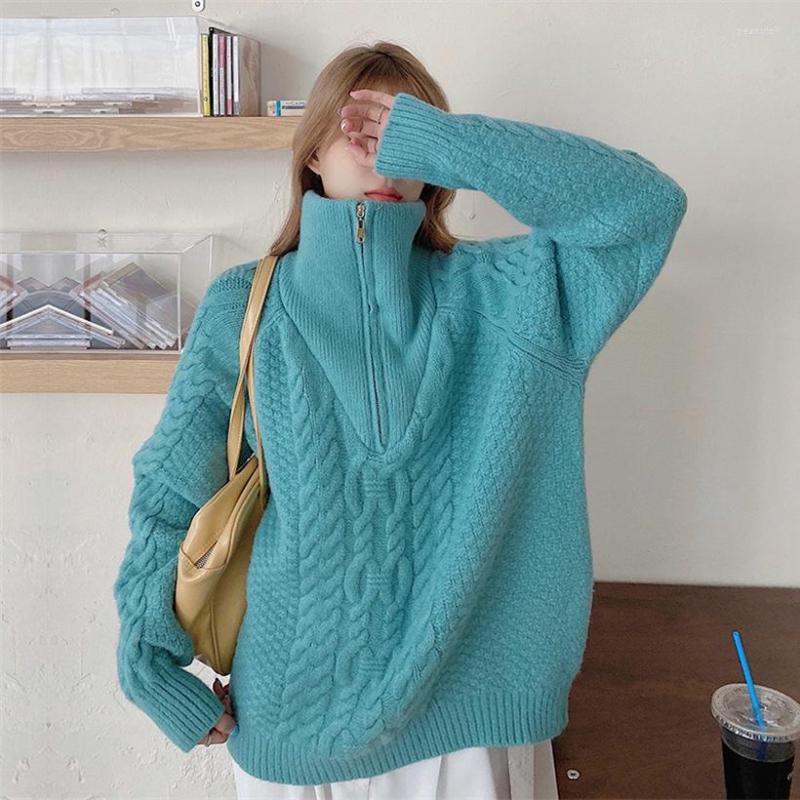 

Women's Sweaters 2023 Hong Kong Style Graceful Stand Collar Twist Zipper Sweater Women's Fashionable Knitted Tops Outerwear, Beige