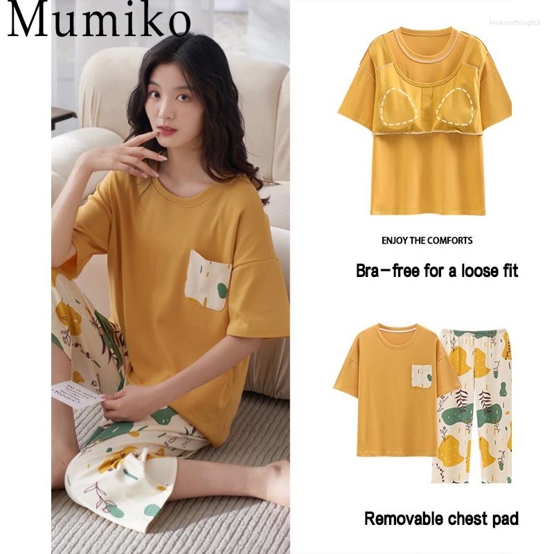 

Women's Sleepwear 2023 Summer Loose Pajamas Set Women Print Home Suits Short Sleeve Lounge Wear For Pjs Sets