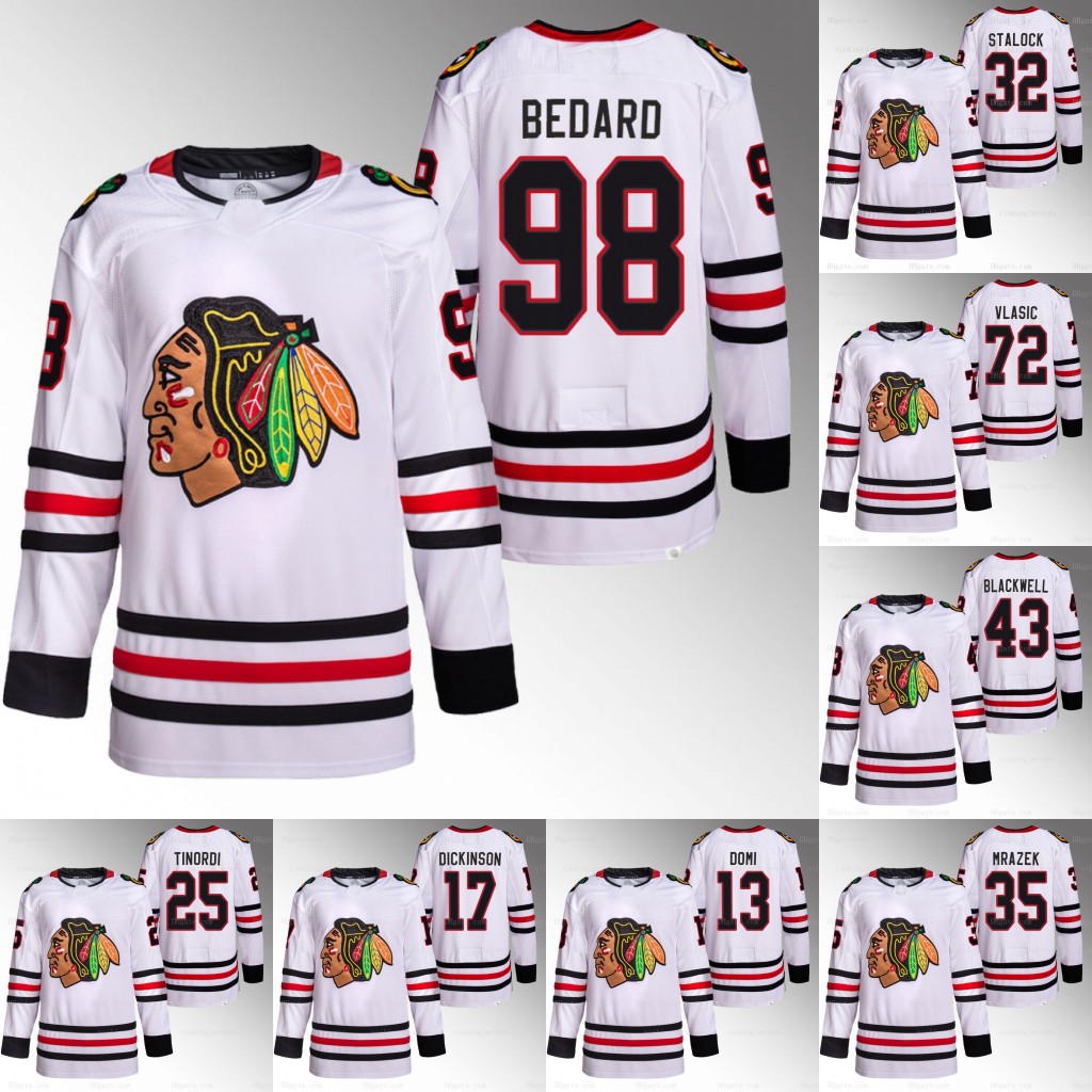 

Blackhawks Jerseys 98 Connor Bedard 82 Caleb Jones 52 Reese Johnson 11 Taylor Raddysh 44 Wyatt Kaiser 90 Tyler Johnson 5 Connor Murphy 13 Max Domi 71 Ryan McLeod, Red