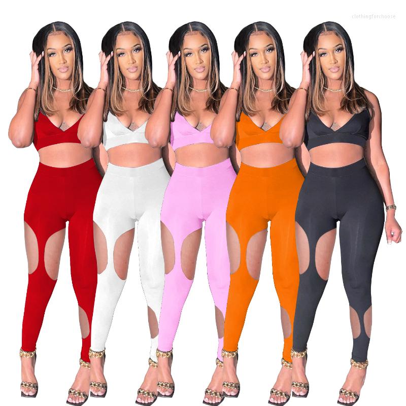 

Women' Two Piece Pants Hollow Out Pant Halter Backless Top V-neck Sleeveless Crop Legging Set, Ivory