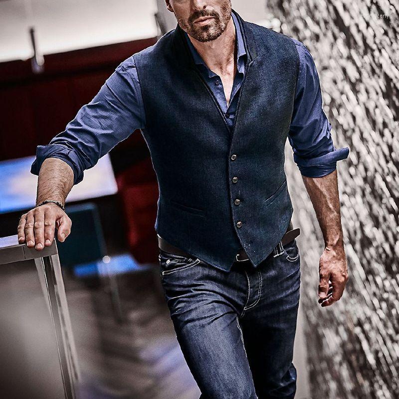 

Men's Vests 2023 European And American Men's Single-breasted Slim Vest Spring Autumn Coat, Dark blue