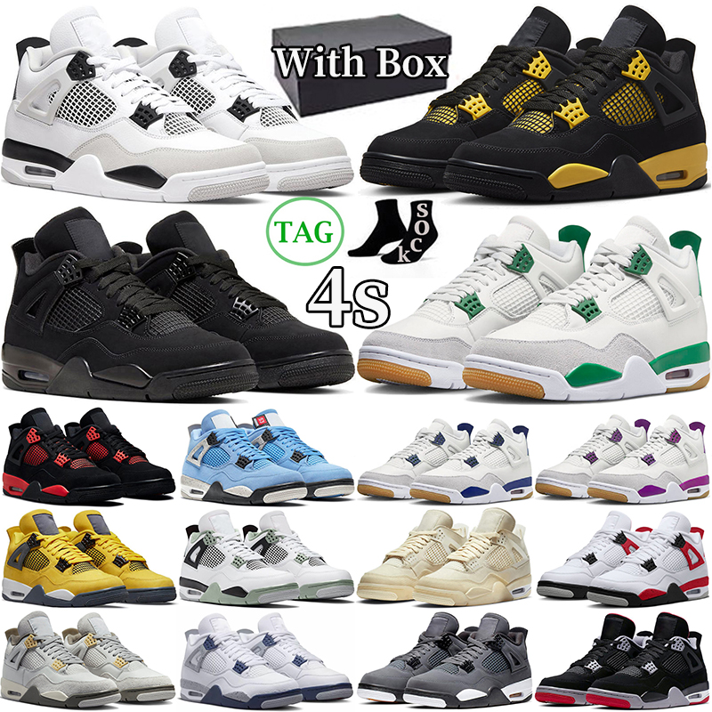

with box 4 Basketball Shoes 4s for Men Women Pine Green Military Black Cat Midnight Navy Red Thunder Cement Sail Royalty Bred Mens Trainers Outdoor Sports Sneakers, #47