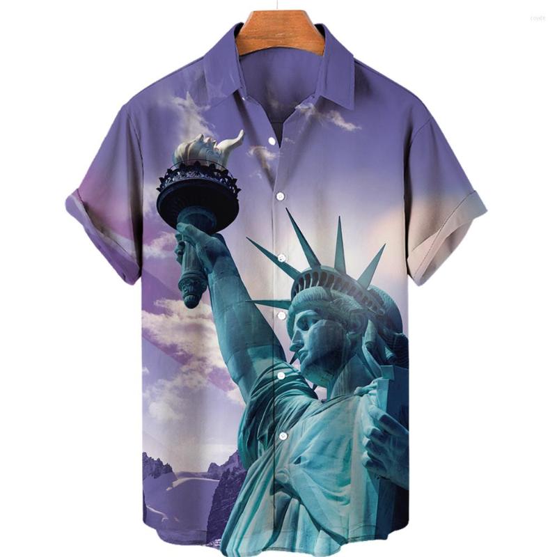 

Men's Casual Shirts 2023 High-definition Digital 3D Printing Statue Of Liberty Short Sleeve Summer Men's Clothing Loose Breathable Shir, Zf-0841