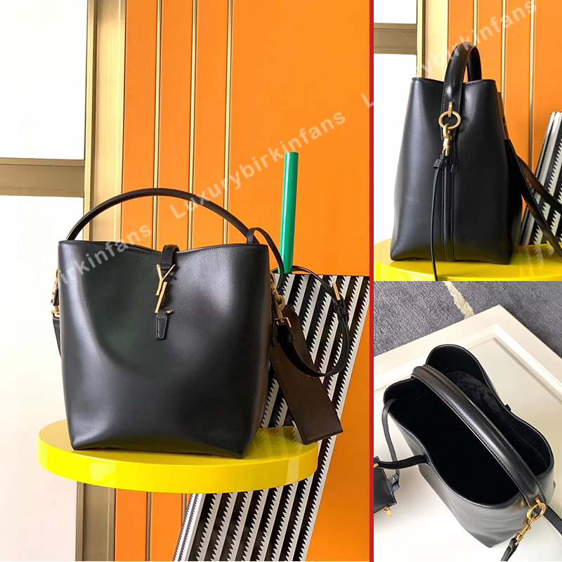 

Designer Bag Women LE 37 IN SHINY LEATHER Shoulder BUCKET Bag clutch bag Cross Body CHAIN Handbag FEATURING CASSANDRE HOOK CLOSURE Messenger Bag, Black 1