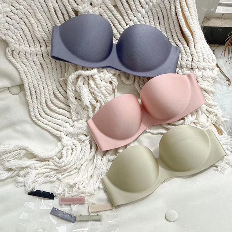

Bras Sexy Strapless Invisible Bralette Women Push Up Underwear Seamless Glossy Lingerie Girls Small Chest Beauty Back Brassiere