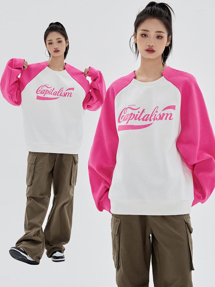

Women' Hoodies Y2k Pink Crew Fashion Baggy Sweatshirt Women Autumn And Winter Vintage Letter Printing Lazy Wind Long Sleeves Pullover Top, Rose red