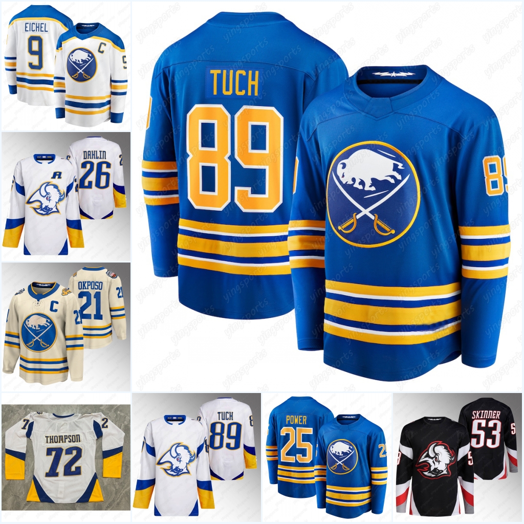 

Buffalo Jerseys # 89 Alex Tuch Sabres Reverse Retro 53 Jeff Skinner72 Tage Thompson 25 Owen Power 26 Rasmus Dahlin 24 Dylan Cozens Craig Anderson Greenway Hockey Jersey, Beige womens s-xxl