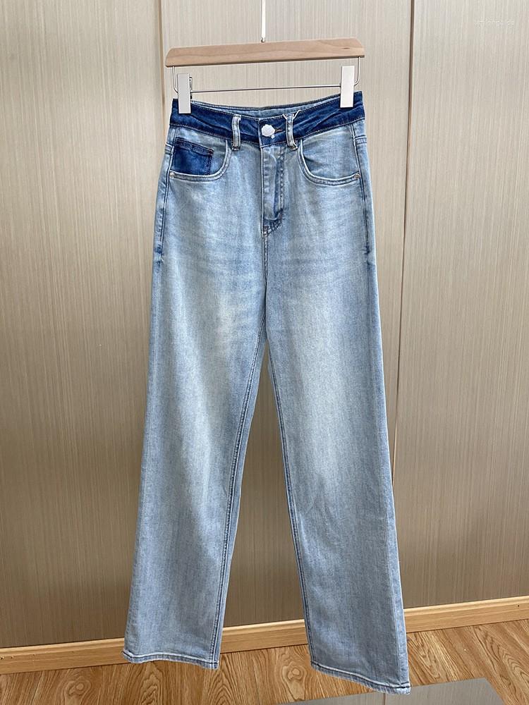 

Women's Jeans Washed Color High-Waist Straight Lady Basic Thin Denim Pants 2023 Spring Summer Female Wide Leg, Blue