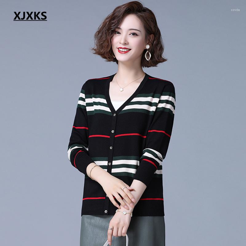 

Women's Knits XJXKS 2023 Autumn Fashion V-neck Single-breasted Women's Jacket Casual Wool Knitted Sweater Female Cardigan, Black
