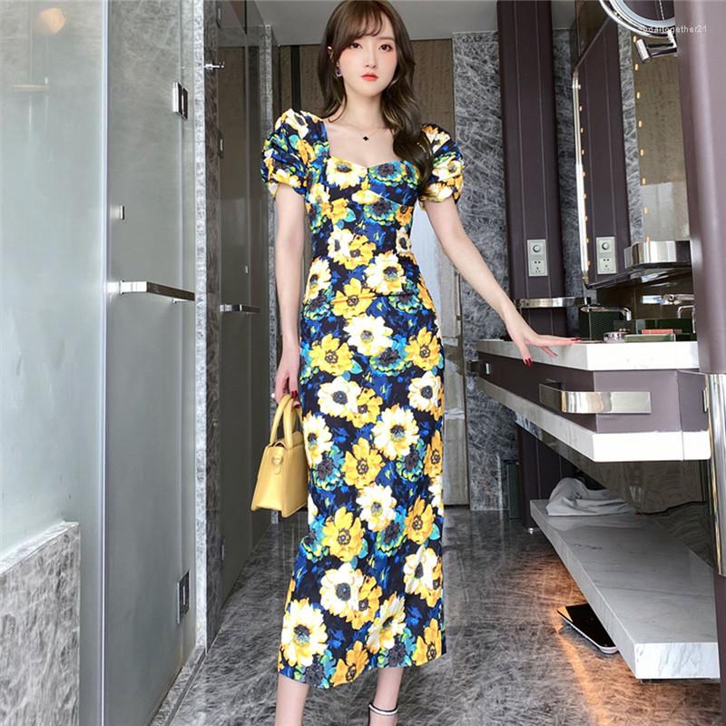 

Casual Dresses Summer Dress Fashion 2023 Women Sexy Backless Polyester Short Sleeve Jacquard Floral Print Zip Mid-calf Elegant, Blue