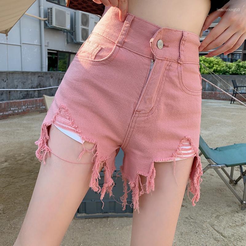 

Women' Shorts Perforated Jeans Women Oversized Summer Pants Womens Clothing Pink For Denim High Waisted