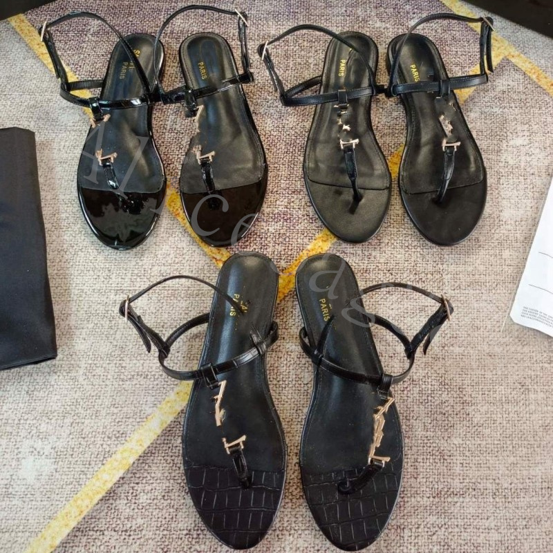 

2023 Luxury Summer Designer Y Logo Sandals Slippers Brand Classic Sandals Leather Fashion Shoes Ladies Slipper Beach Flat Heel Flip Flops With Box Good Quality, 01