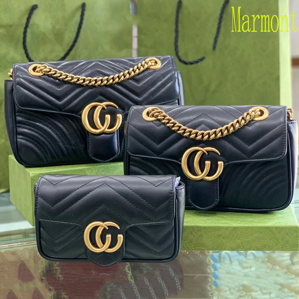 

designer bags handbag Classic 3 Size Cross body Real Genuine tote bag leather With Serial Number Women Fashion Marmont GGs, #1