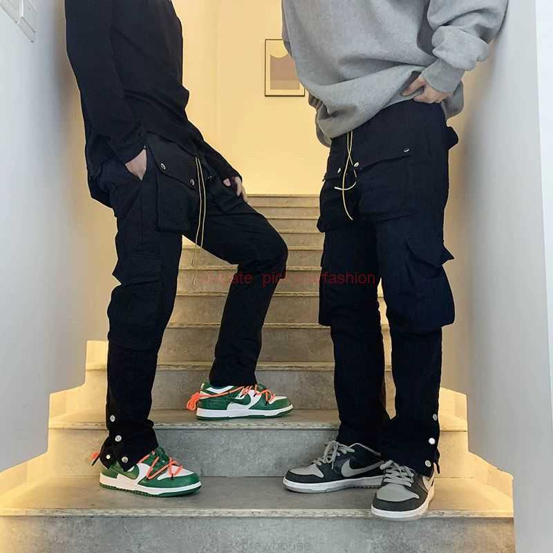

Designer Fashion Clothing Casual Pant Rhude Pants Multi Pocket Overalls Casual Breasted Pants Drawstring Straight Tube Loose Fog High Street Men Streetwear Jogger, Black