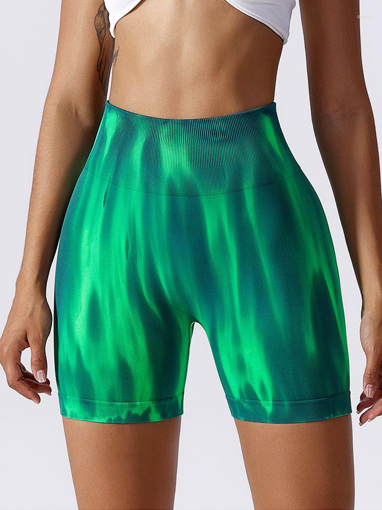 

Active Shorts INLUMINE Tie-Dyed Aurora Sports Yoga Seamless Women High Waist Hip Lifting Cycling Gym Fitness Tight Pants, Qdk145-orange