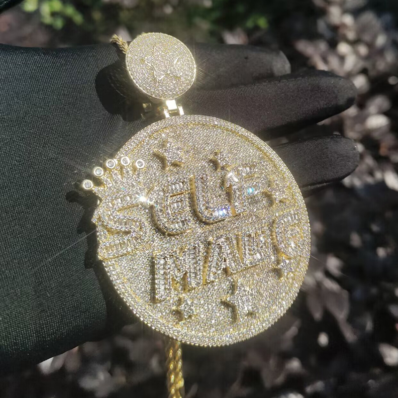 

Self Made Letter Iced Out Pendant for Men Bling Cubic Zirconia Cz Charm Gold Plated Hip Hop Fashion Jewelry