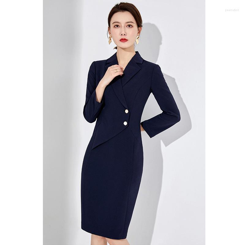 

Casual Dresses Women' Clothing Spring Autunmn Sexy Office Femme Work Dress Plus Size Long Slim Sales Department Beauty Salon Navy, Navy suit