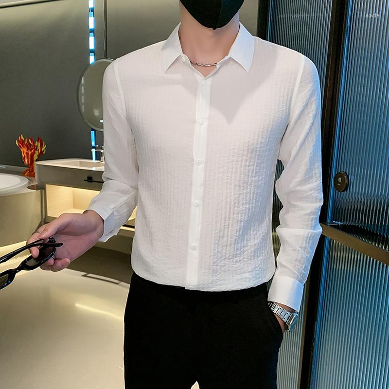 

Men's Casual Shirts Camisa Masculina Spring Fashion Dark Stripes Long Sleeve For Men Clothing 2023 Slim Fit Office Blouse Homme, Green