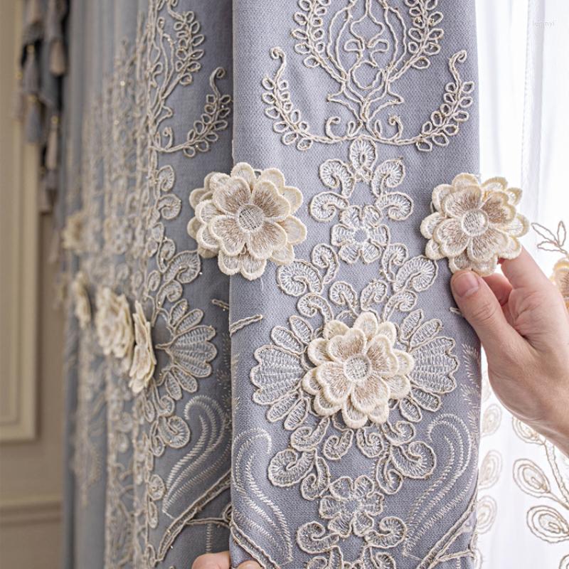 

Curtain Gray Embossed Embroidered Window Screen Three-dimensional Bay Curtains For Living Dining Room Bedroom, Tulle