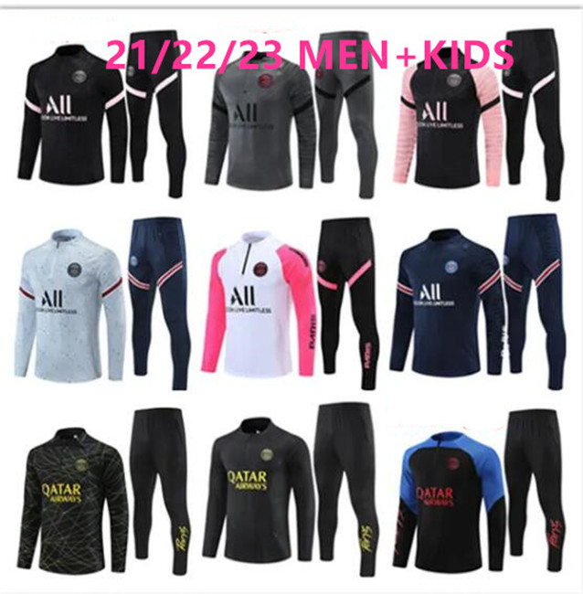 

21 22 23 PSGs MBAPPE soccer jersey tracksuit Classic style SERGIO RAMOS MARQUINHOS VERRATTI ICARDI DI MARIA DRAXLER adult kids football Paris trascksuit suit