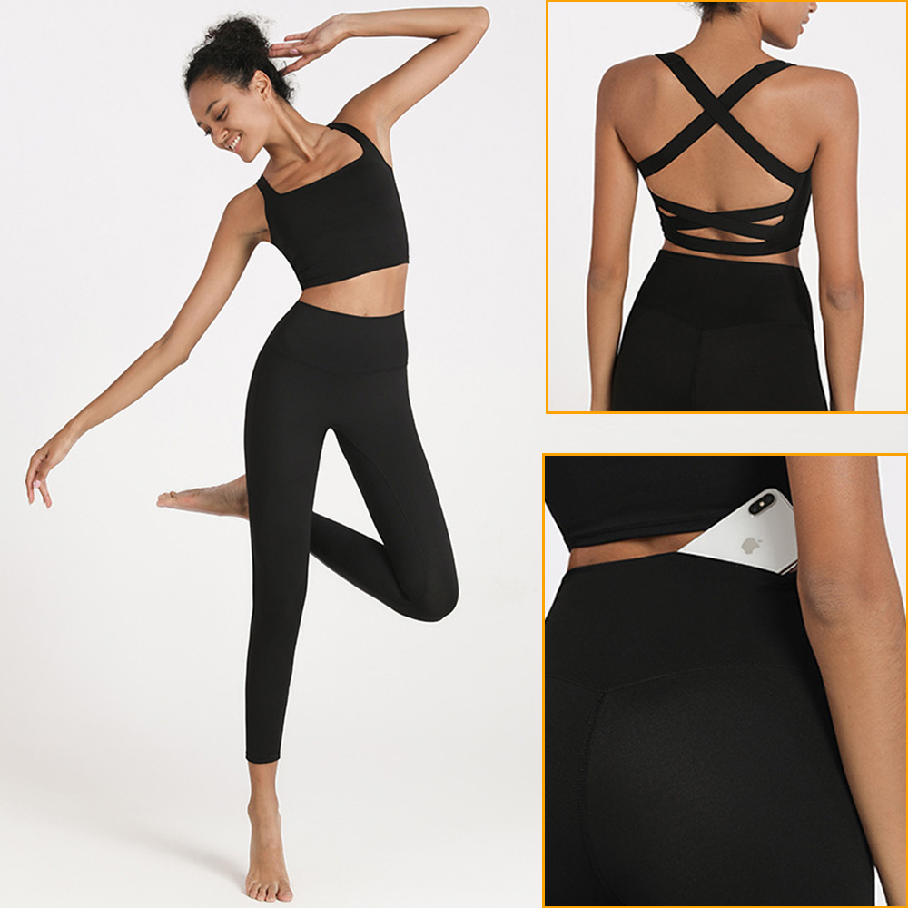 

Two Piece Yoga Set Women Fitness Suit Sportswear Pocket Leggings Set Sports Outfit Gym Clothing Workout Clothes Yoga Wear N0250