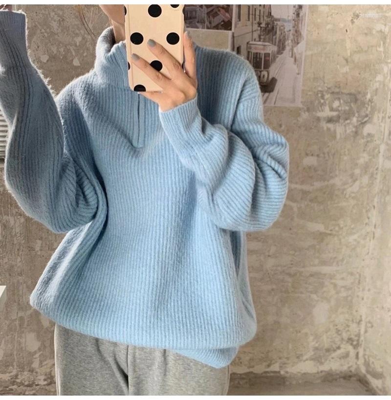 

Women's Sweaters 2023 Spring Women's Sweater Fashion Thick Warm High-neck Long Sleeve Zipper Knitted Pullovers Tops, Dark gray