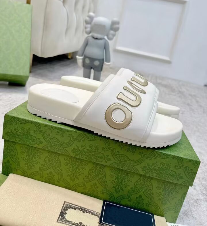 

High quality thick sole anti slip women's sandals Fashion genuine leather letter cross tie beach shoes Street Show Park casual slippers Size 35-41, Box