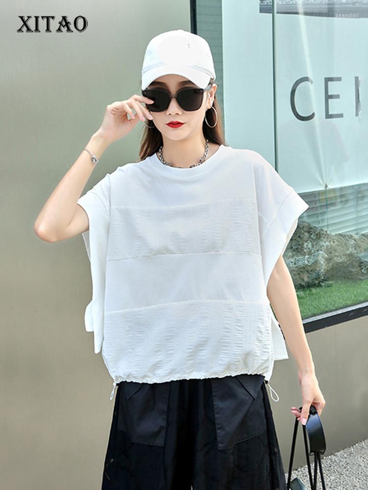 

Women's T Shirts XITAO Patchwork Solid T-Shirt Women Korea 2023 Summer Arrival Personality Fashion Loose O-neck Short Sleeve WLD11596, White wld11596