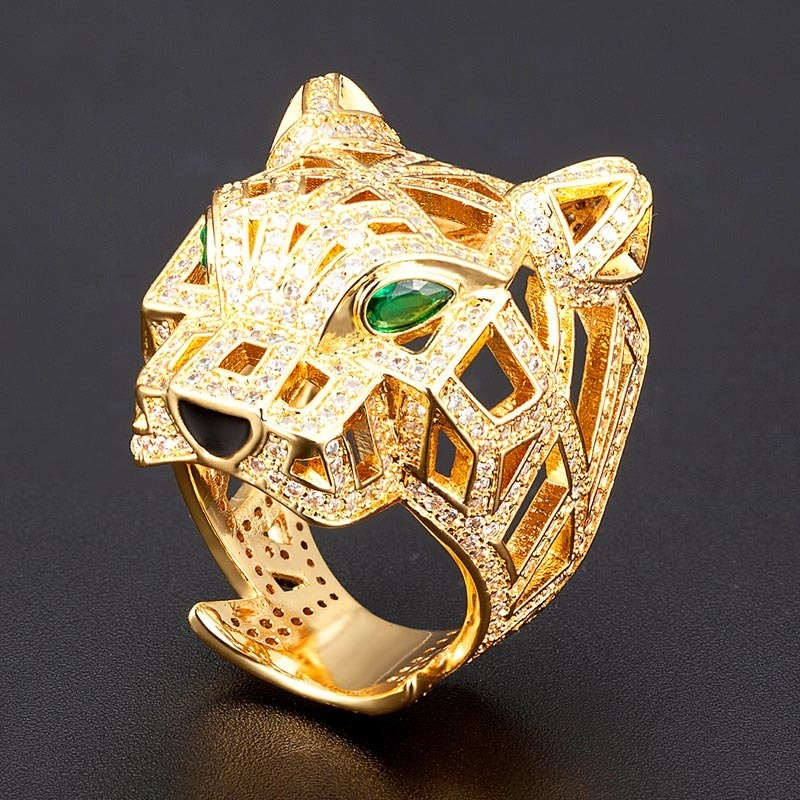 

Solitaire Ring Zlxgirl jewelry Gold leopard shape animal rings for men's wedding jewelry Dubai gold color men finger rings gifts anel aneis 230607