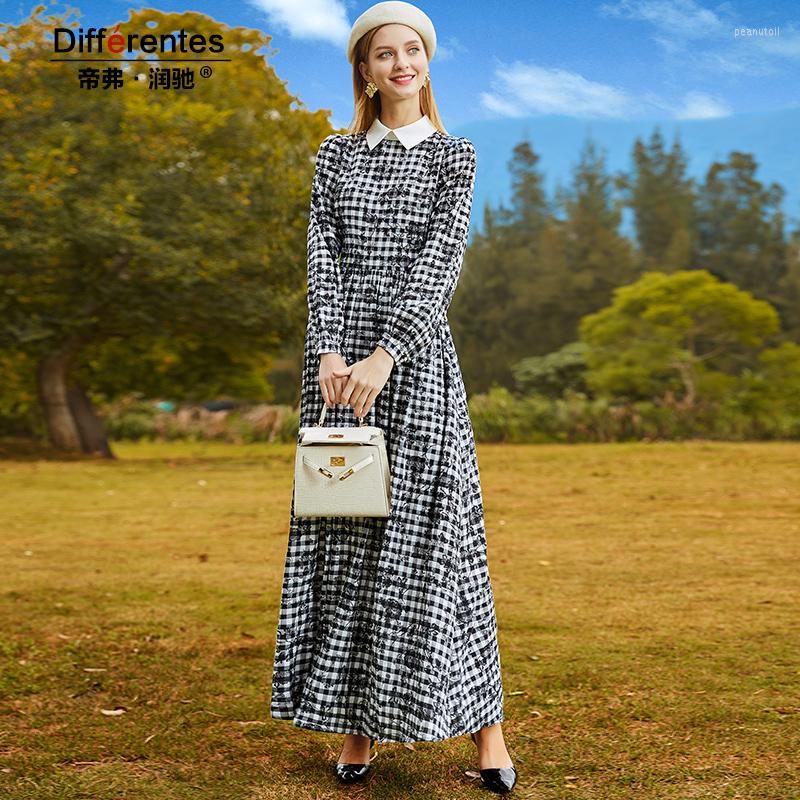 

Casual Dresses Spring Autumn Plaid Dress Sweet Girls Floral Long Women Luxury Party Clothing Ball Gown Sleeve Slim Waist, Black