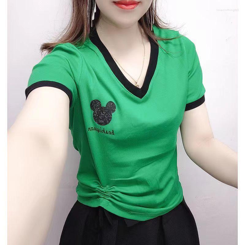 

Women's Blouses Fashion V-Neck Diamonds Spliced Shirring Lace Up Bow Blouse Women's Clothing 2023 Summer Oversized Casual Tops Korean, Black