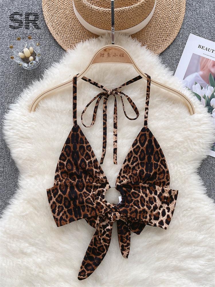 

Women's Tanks SINGREINY Leopard Print Slim Camisole Women Backless Hollow Out Design Halter Fashion 2023 Ladies Streetwear Sexy Club Tank
