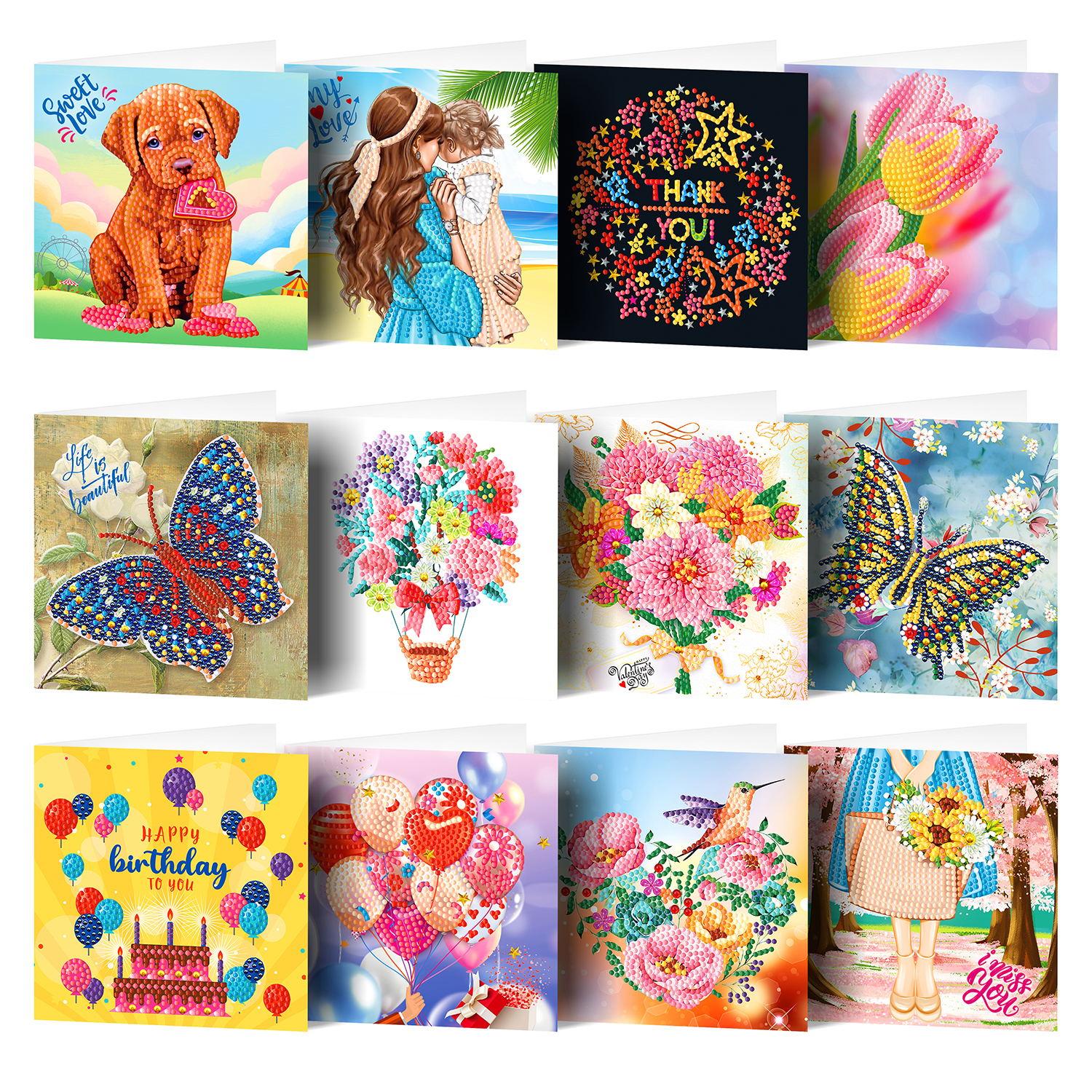 

Crafts 12PCS Diamond Painting Cards Happy Birthday Cards 5D DIY Special Shape Diamond Painting Card Postcards Birthday Xmas Gift