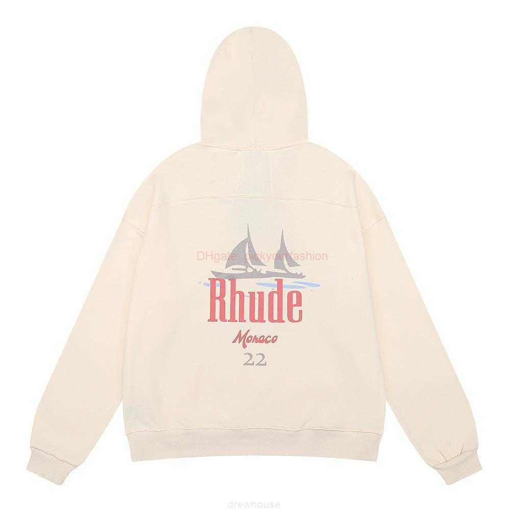 

Designer Clothing Mens Sweatshirts Hoodies 2022 Autumnwinter New Niche Beauty Trend Rhude Sailboat Print Highquality Pure Cotton Terry Hoodie Sweater Fashion Str, Shipping fee