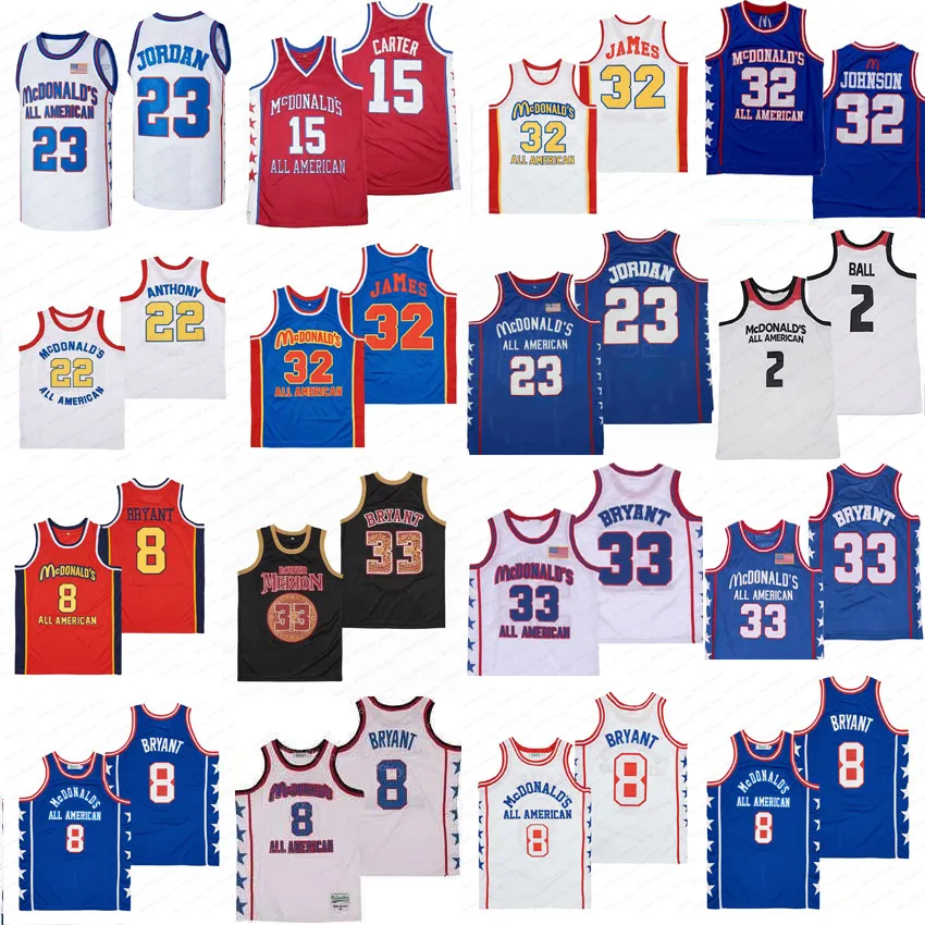 

Movie MCDONALDS Basketball Jersey ALL AMERICAN Vince Carter 15 LEBRON JAMES 32 LONZO BALL 2 Carmelo 22 MAGIC JOHNSON BRYANT 33 All Stitched Blue White Orange College