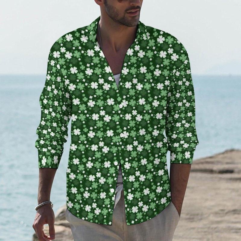 

Men' Casual Shirts Green Shamrock Shirt St Patricks Day Long Sleeve Pattern Street Style Blouses Autumn Retro Oversize Clothes, Style-13