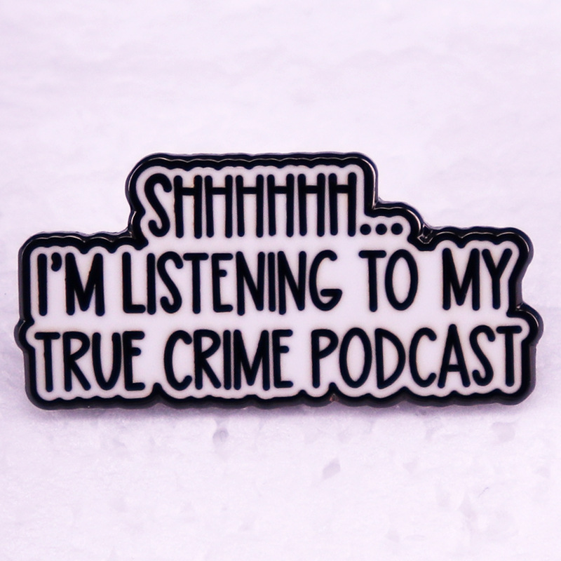 

listening to my true crime brooch Cute Anime Movies Games Hard Enamel Pins Collect Metal Cartoon Brooch Backpack Hat Bag Collar Lapel Badges, As picture