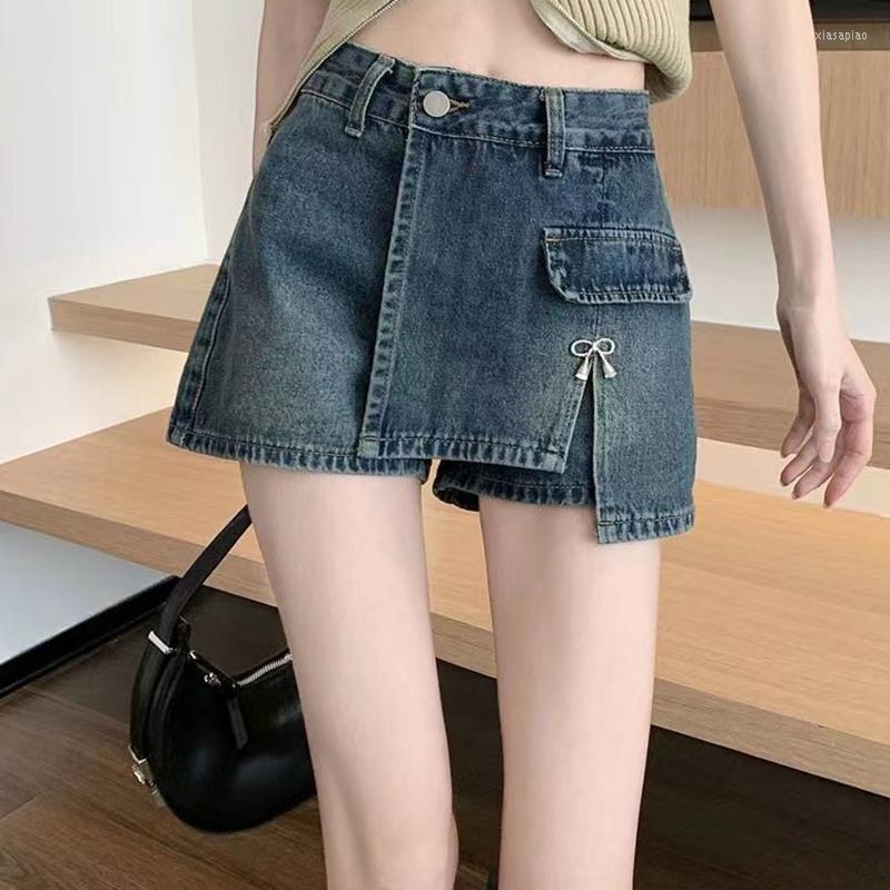 

Skirts 2023 Women' Denim Skirt Retro Blue Irregular Shorts Summer Korean Spicy Girl High Waist