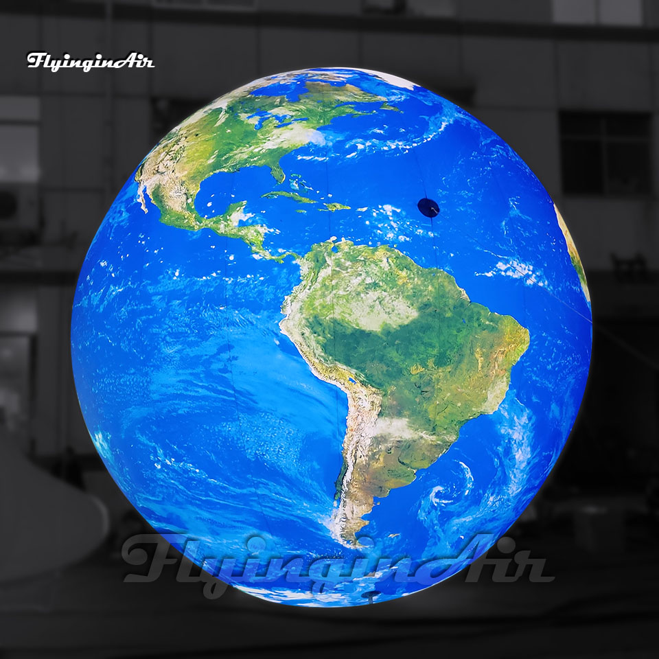 

Beautiful Hanging Illuminated Large Blue Inflatable Earth Ball Lighting Globe Solar System Planet Balloon With LED Light For Space Themed Event