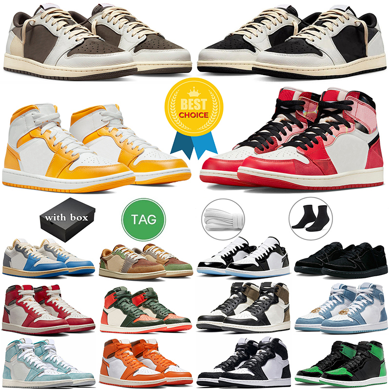 

With Box Jumpman 1 high basketball shoes 1s University Gold SoleFly Lost Found Reverse Mocha Black Phantom Turbo Green men women sneakers outdoor sports trainers, 19