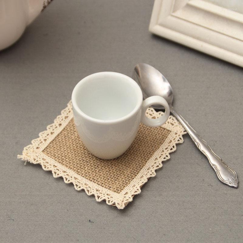 

Table Mats Zakka Lace Natural Jute Burlap Place Mat Pad Cloth Placemat Cup Coffee Tea Doily Wedding Christmas Kitchen