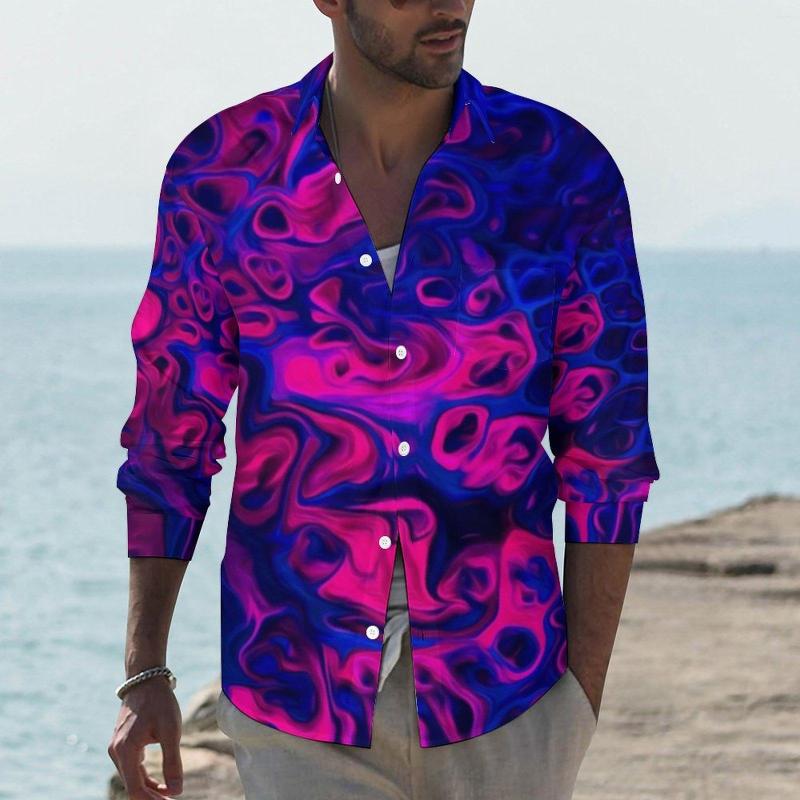 

Men' Casual Shirts Colorful Liquid Y2K Shirt Male Abstract Marble Design Spring Loose Blouses Long Sleeve Oversized Clothing, Style-5