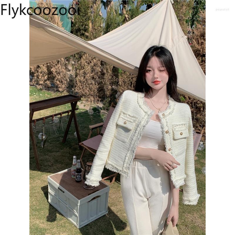

Women' Jackets Flykcoozooi Features Of Coats & Stand Collar Tweed Coat Korean Style Vintage Jacket 2023 Spring Female Clothes Tops, Image