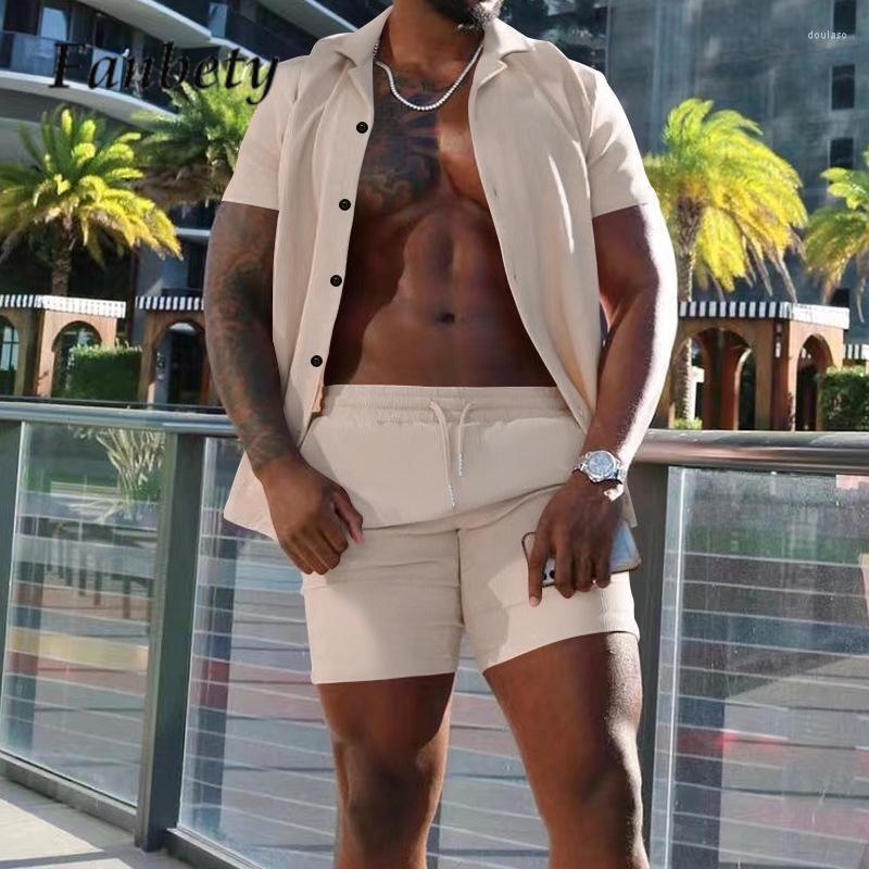 

Men's Tracksuits Men's Solid Color Shorts Two-piece Suit Casual Daily Single-breasted Cardigan Men Sets Summer Lapel Short Sleeve Sports, 05 dark blue