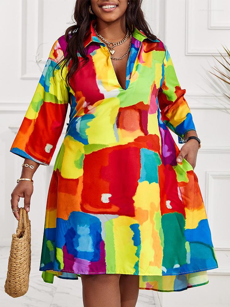 

Plus Size Dresses Dress For Women 2023 Casual Abstract Print Flowy Shirt Vestidos De Mujer Elegant Boho Mini Robe Female, Lpu4534a