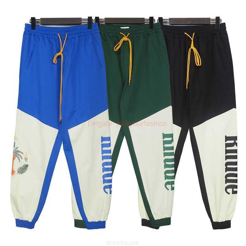 

Designer Fashion Clothing Casual Pant Rhude American High Street Fashion Brand Coconut Tree Peace Pigeon Splice Color Contrast Hip Hop Fashion Casual Woven Legging, Green oa8059