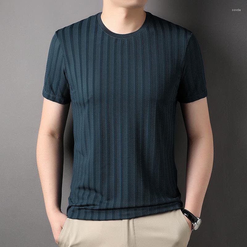 

Men's T Shirts Boys Summer Ice Silk Short Sleeve Round Neck T-shirt Plus Size Casual Black Green Minimalist Hollow Out Mesh Thin Striped